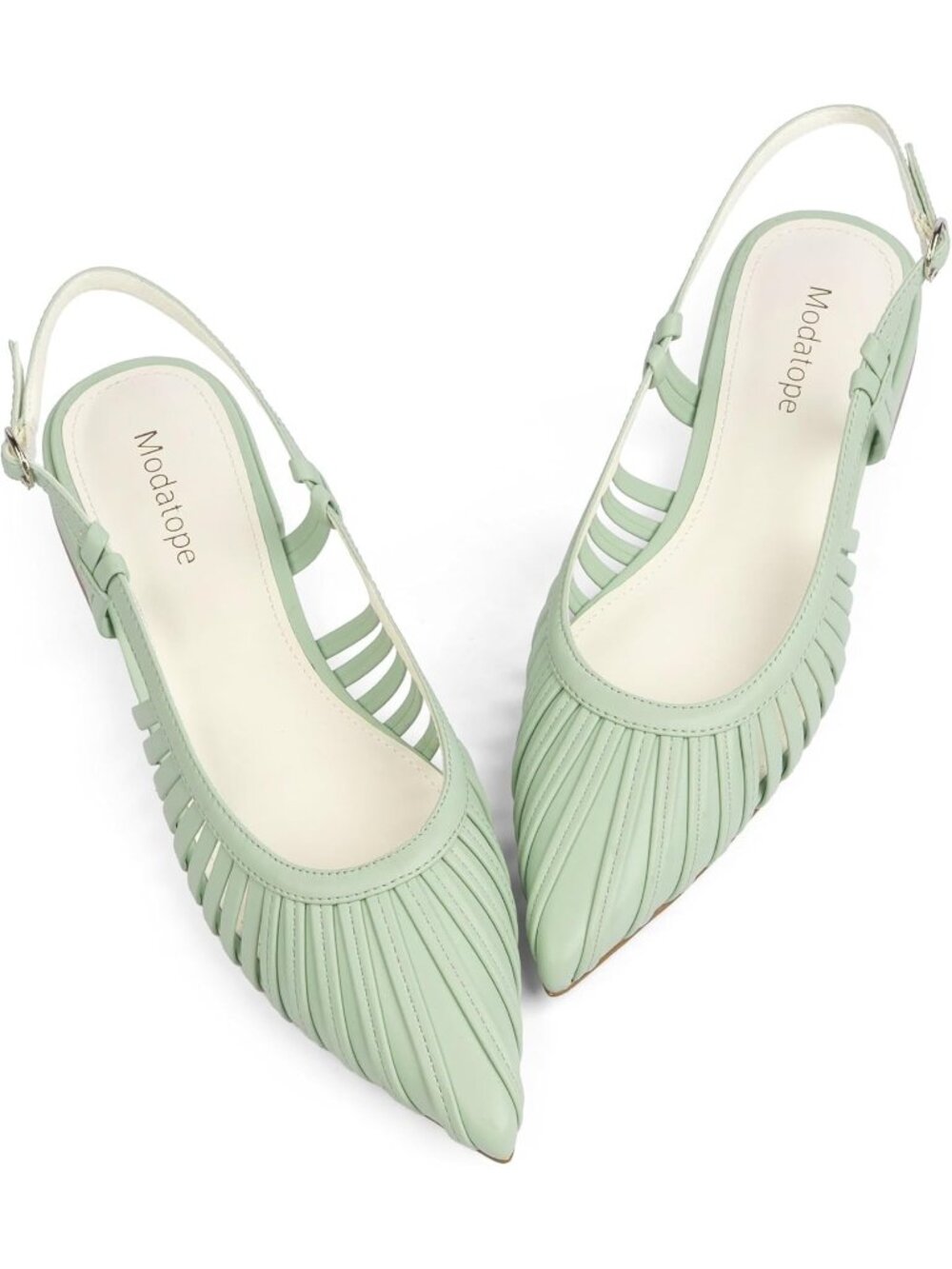 Women's Green Slingback Flats Pointed Toe Classic Sandals Buckle Shoes
